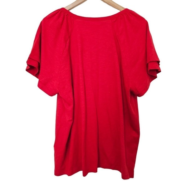 Rafaella Knit Top Womens XXL Red Blouse Short Ruffle Sleeve V-Neck Soft - Picture 2 of 9